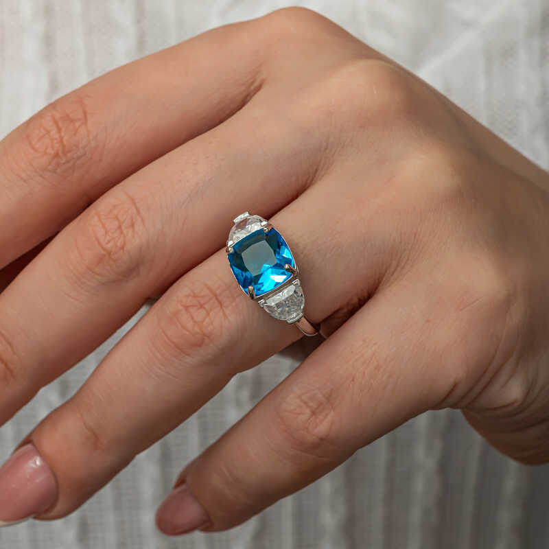 Silver Blue Zircon Stone Women’s Ring