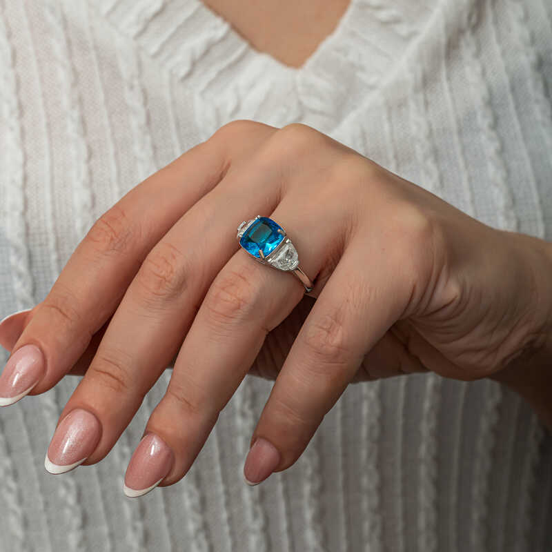 Silver Blue Zircon Stone Women’s Ring