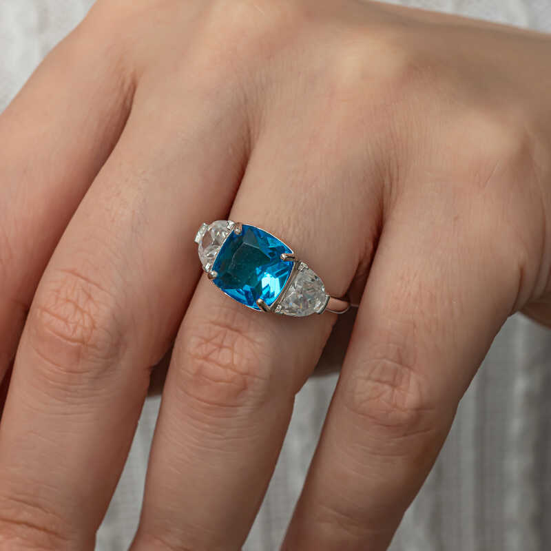 Silver Blue Zircon Stone Women’s Ring