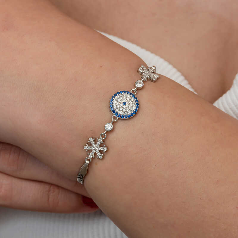Silver Evil Eye Snowflake Women’s Bracelet
