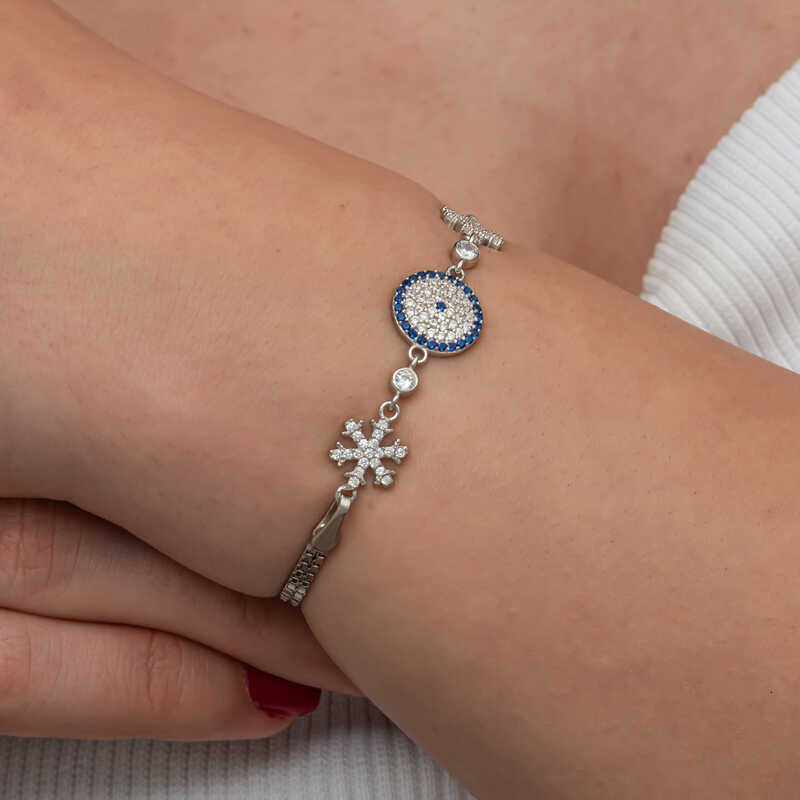 Silver Evil Eye Snowflake Women’s Bracelet