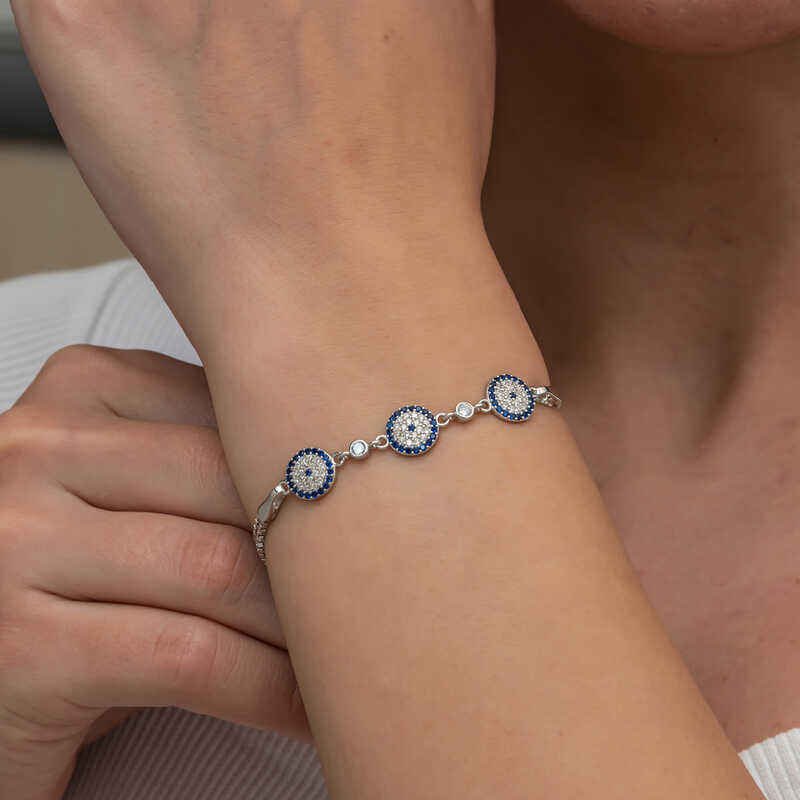 Silver Triple Evil Eye Women’s Bracelet