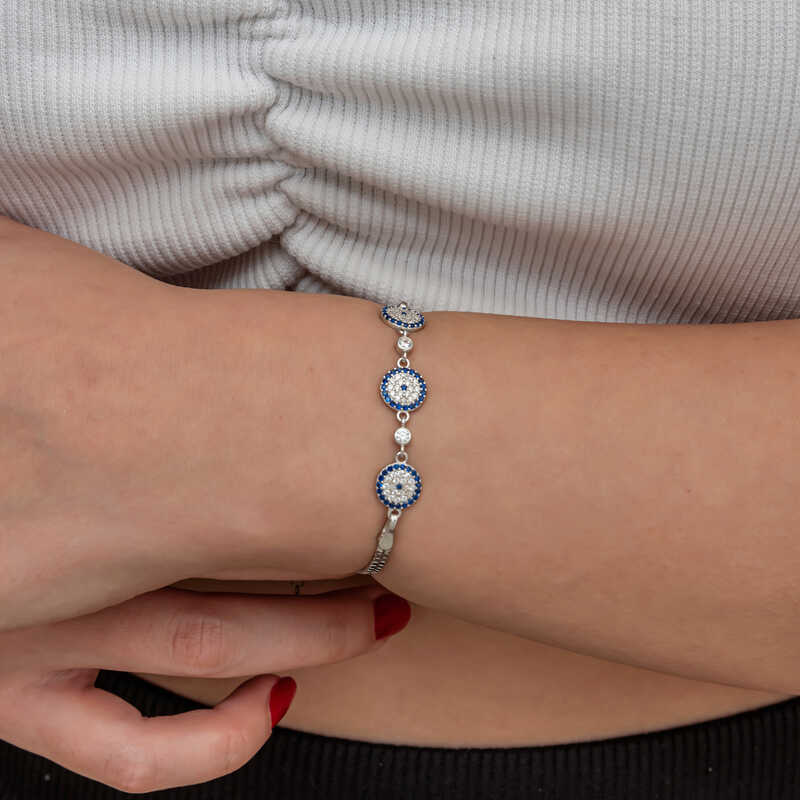 Silver Triple Evil Eye Women’s Bracelet