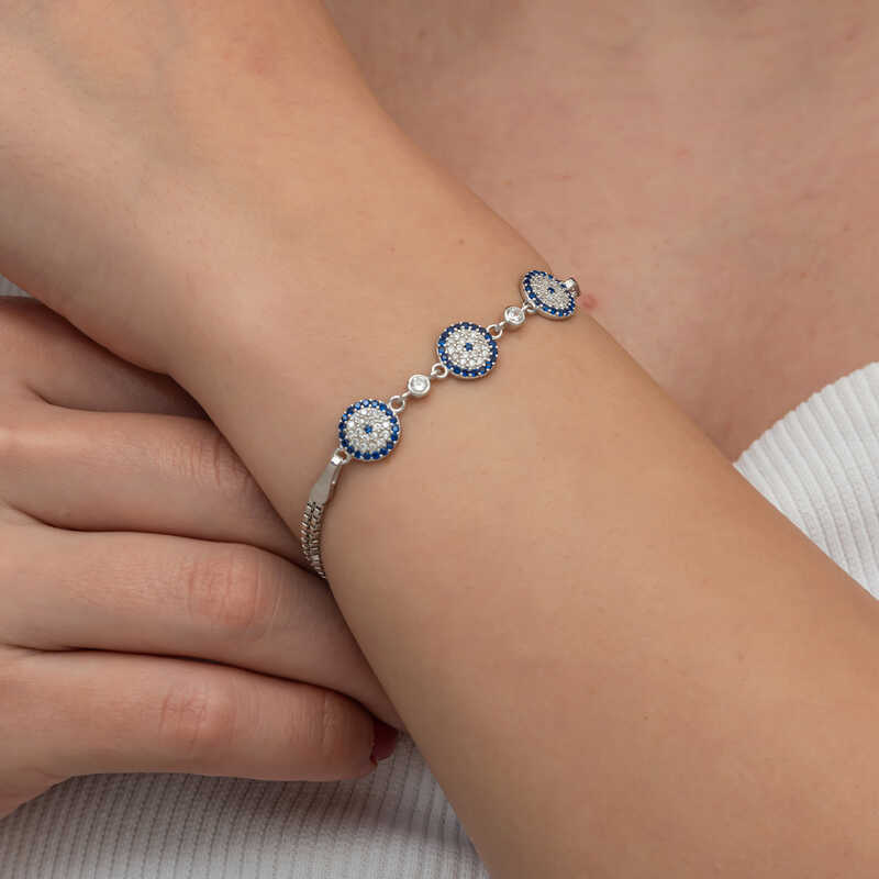 Silver Triple Evil Eye Women’s Bracelet