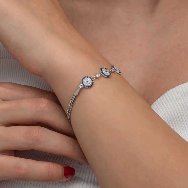 Silver Triple Evil Eye Women’s Bracelet