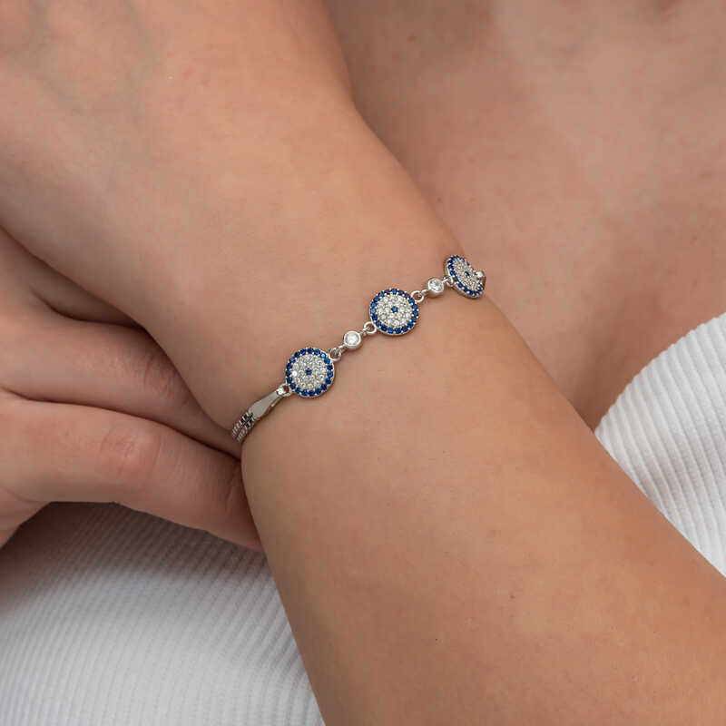 Silver Triple Evil Eye Women’s Bracelet
