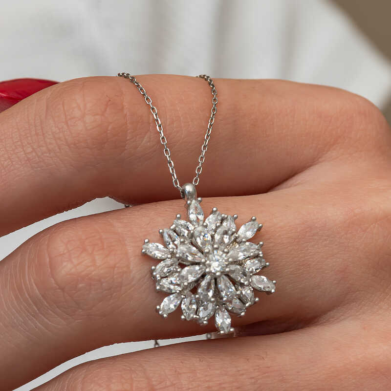 Silver Lotus Necklace with Rotating Center Stone