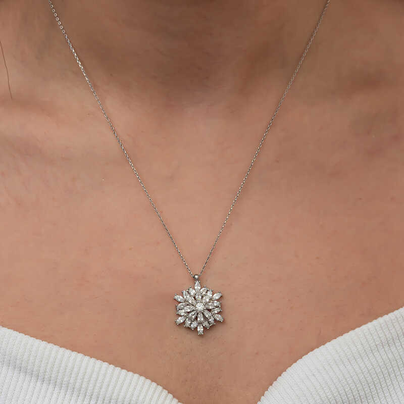 Silver Lotus Necklace with Rotating Center Stone