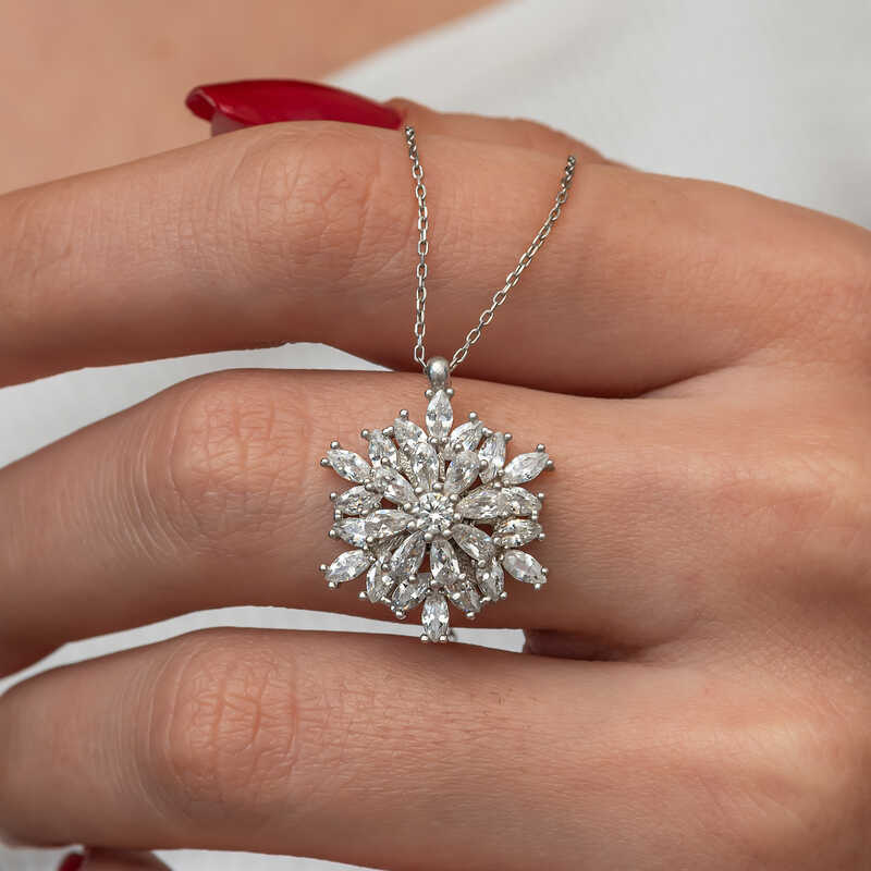 Silver Lotus Necklace with Rotating Center Stone