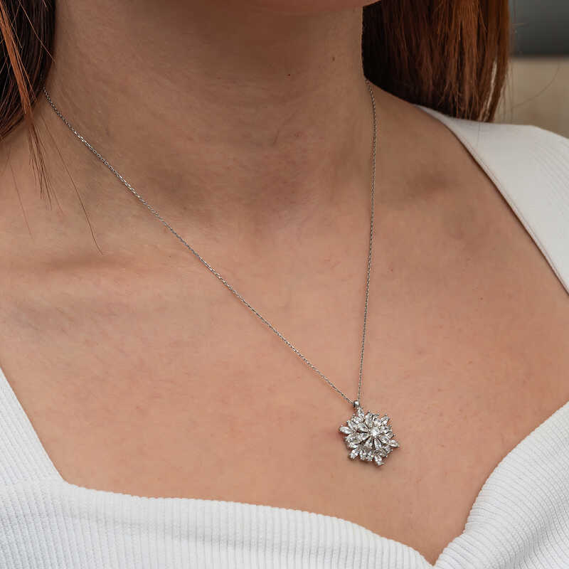Silver Lotus Necklace with Rotating Center Stone