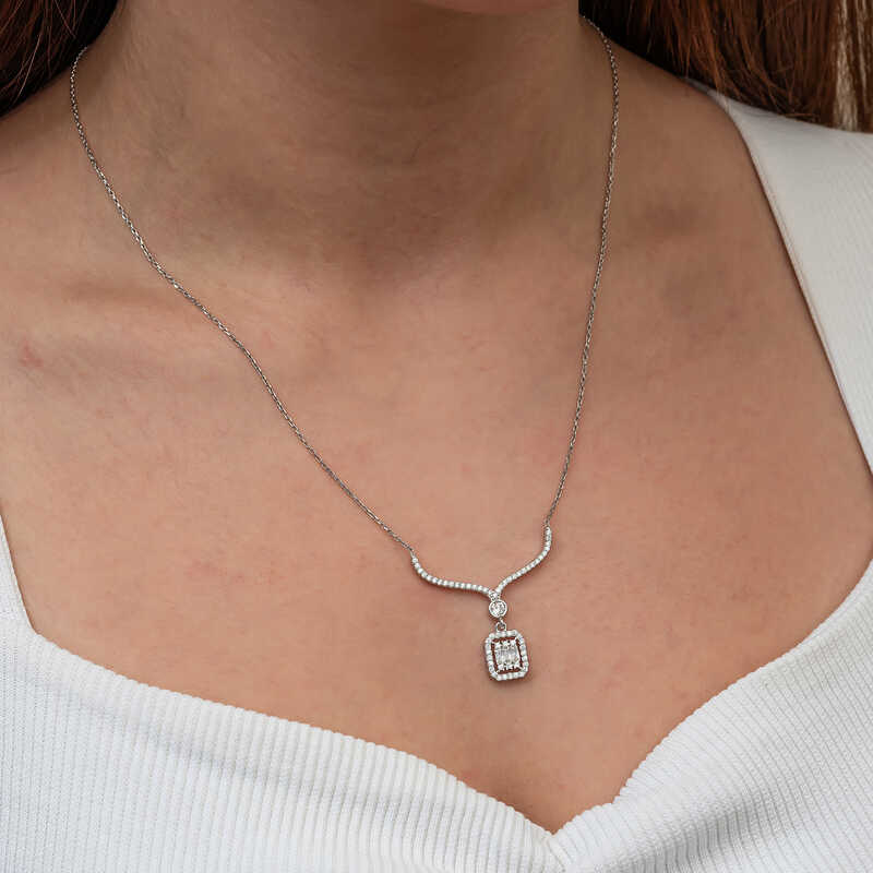 Silver Baguette Stone Choker Model Women’s Necklace