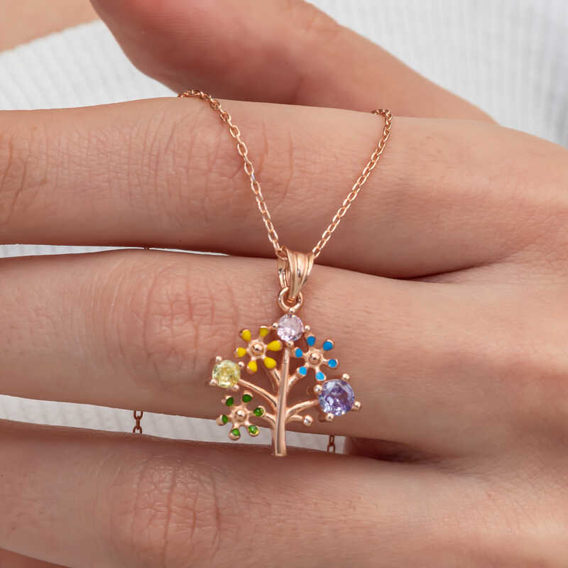 Silver Rose Color Tree of Life Women’s Necklace