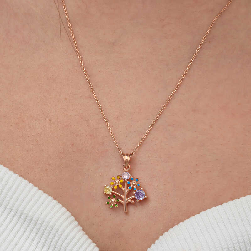 Silver Rose Color Tree of Life Women’s Necklace