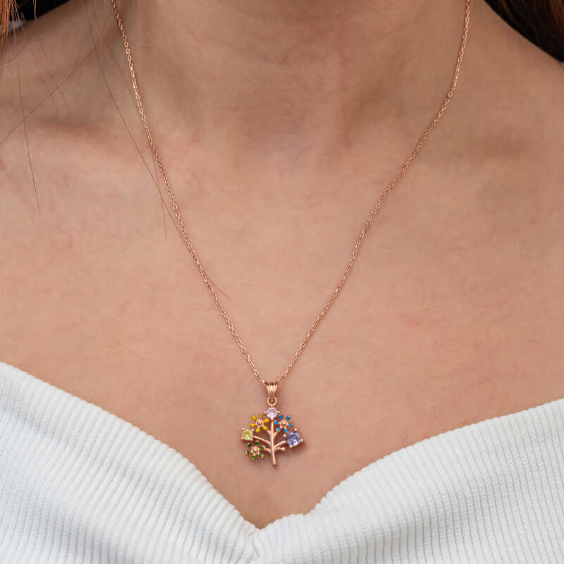 Silver Rose Color Tree of Life Women’s Necklace