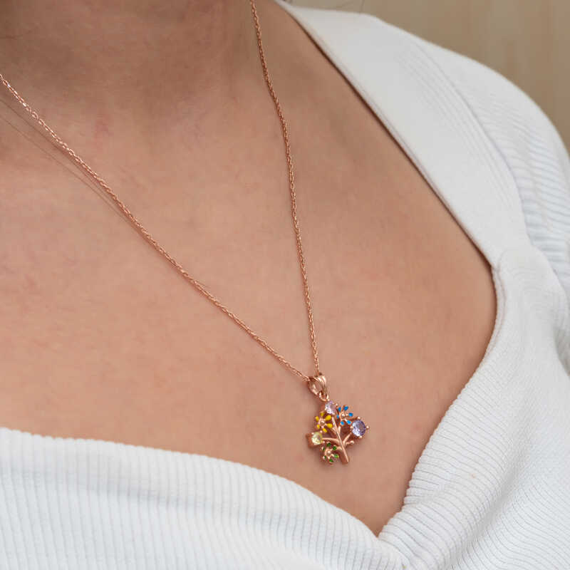 Silver Rose Color Tree of Life Women’s Necklace