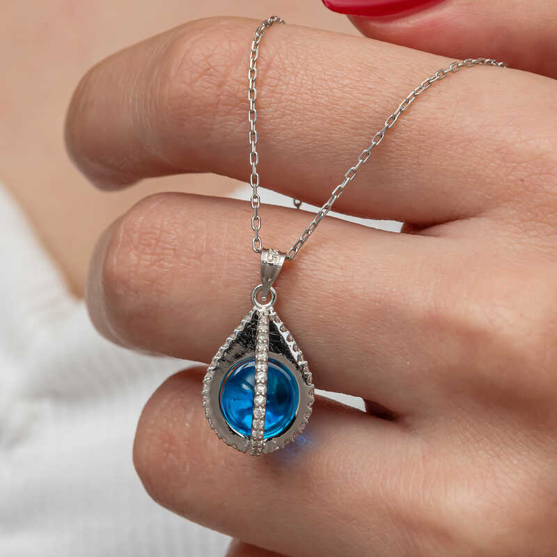 Silver Blue Zircon Stone Globe Women’s Necklace