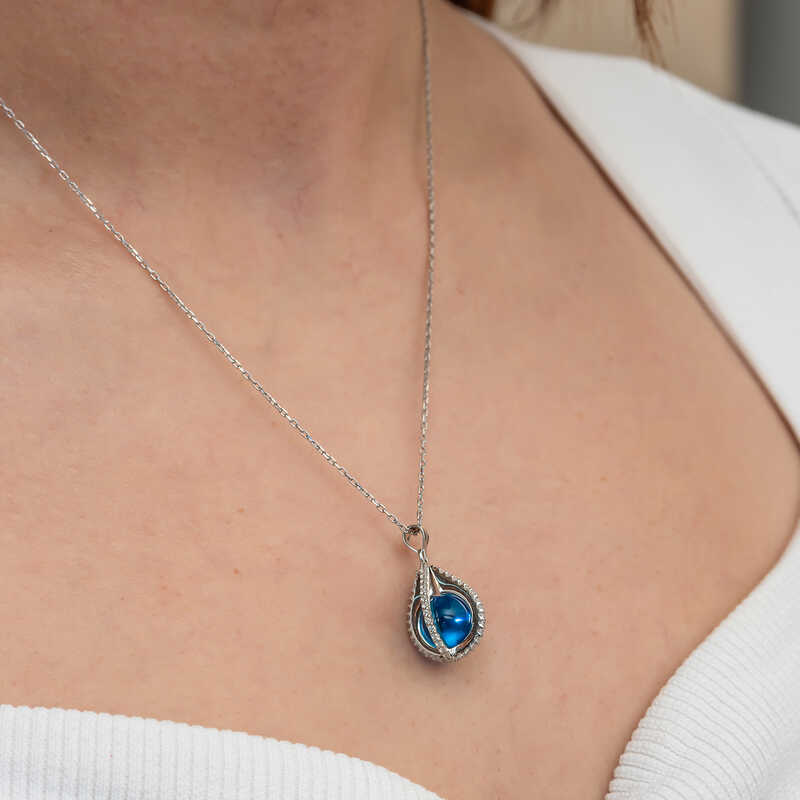 Silver Blue Zircon Stone Globe Women’s Necklace