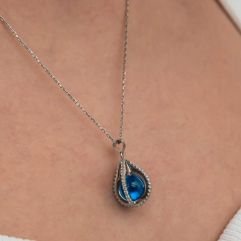 Silver Blue Zircon Stone Globe Women’s Necklace