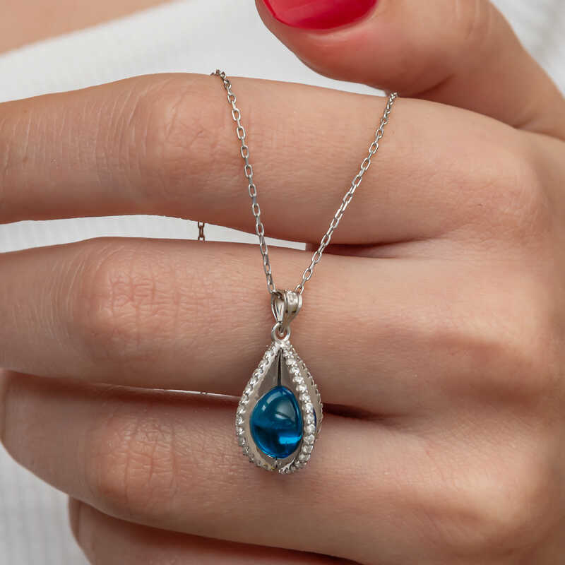 Silver Blue Zircon Stone Globe Women’s Necklace