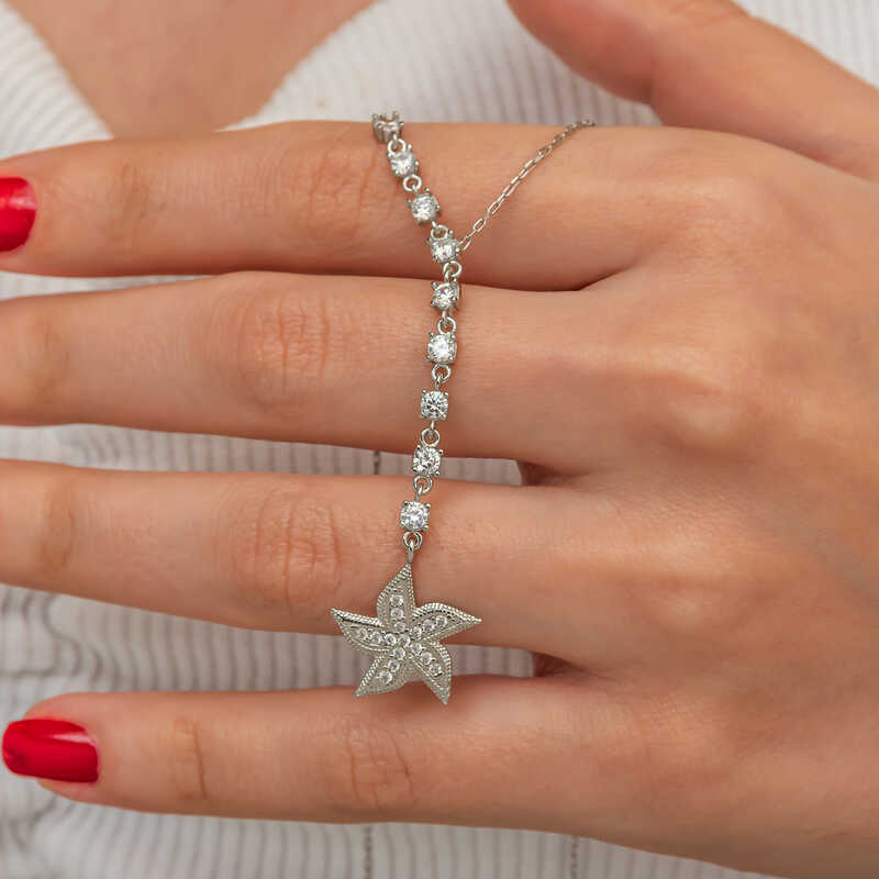 Silver Row Zircon Stone Starfish Women’s Necklace