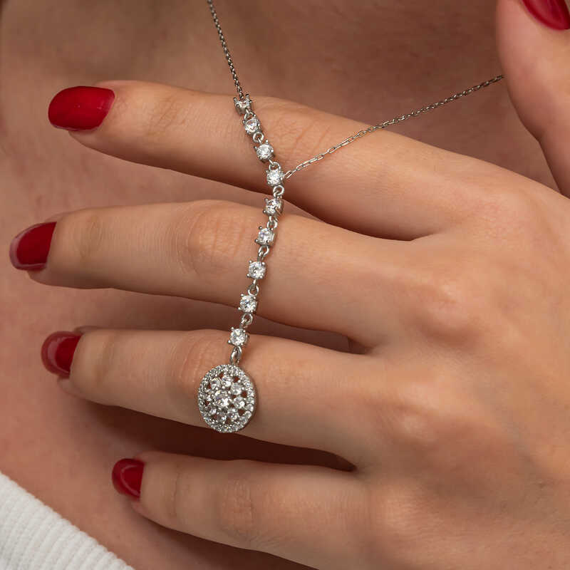 Silver Sequential Zircon Stone Flower Women’s Necklace