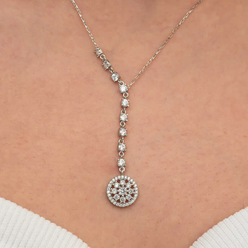 Silver Sequential Zircon Stone Flower Women’s Necklace