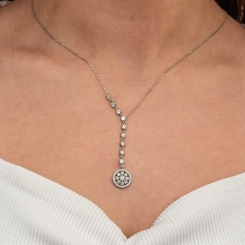 Silver Sequential Zircon Stone Flower Women’s Necklace