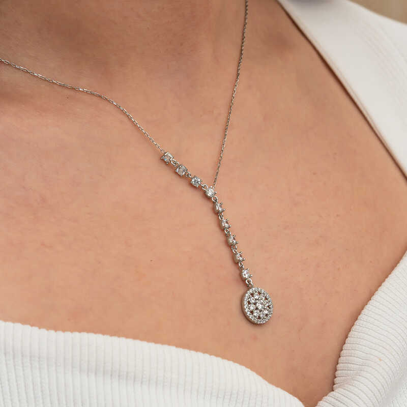 Silver Sequential Zircon Stone Flower Women’s Necklace