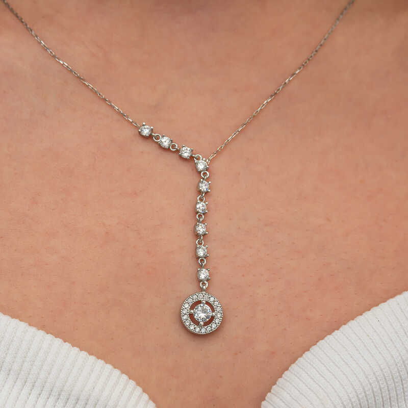 Silver Row Zircon Stone Circle Women’s Necklace