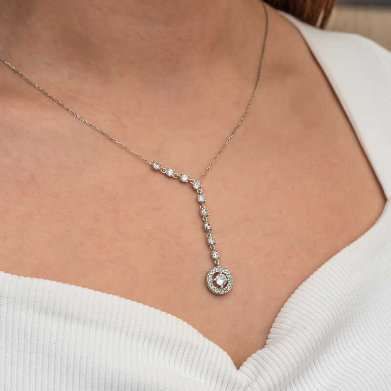 Silver Row Zircon Stone Circle Women’s Necklace