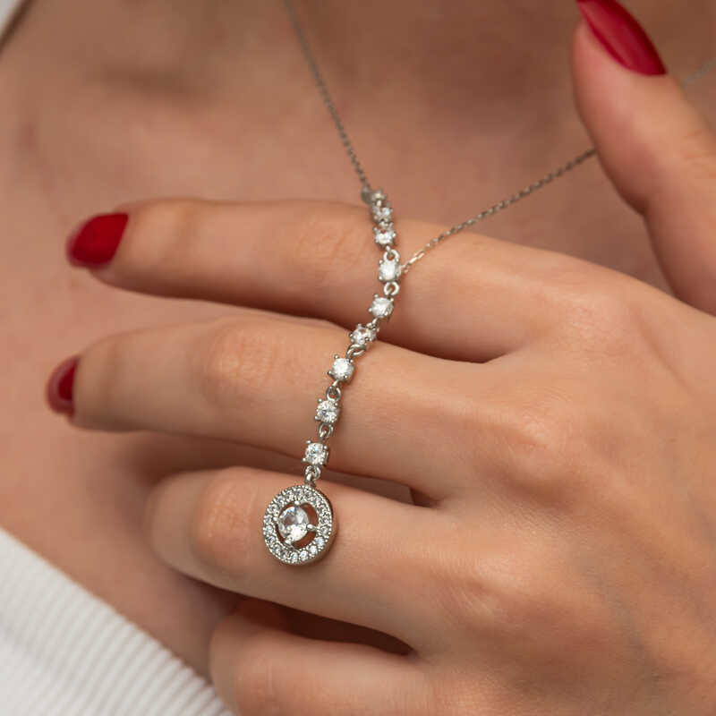 Silver Row Zircon Stone Circle Women’s Necklace