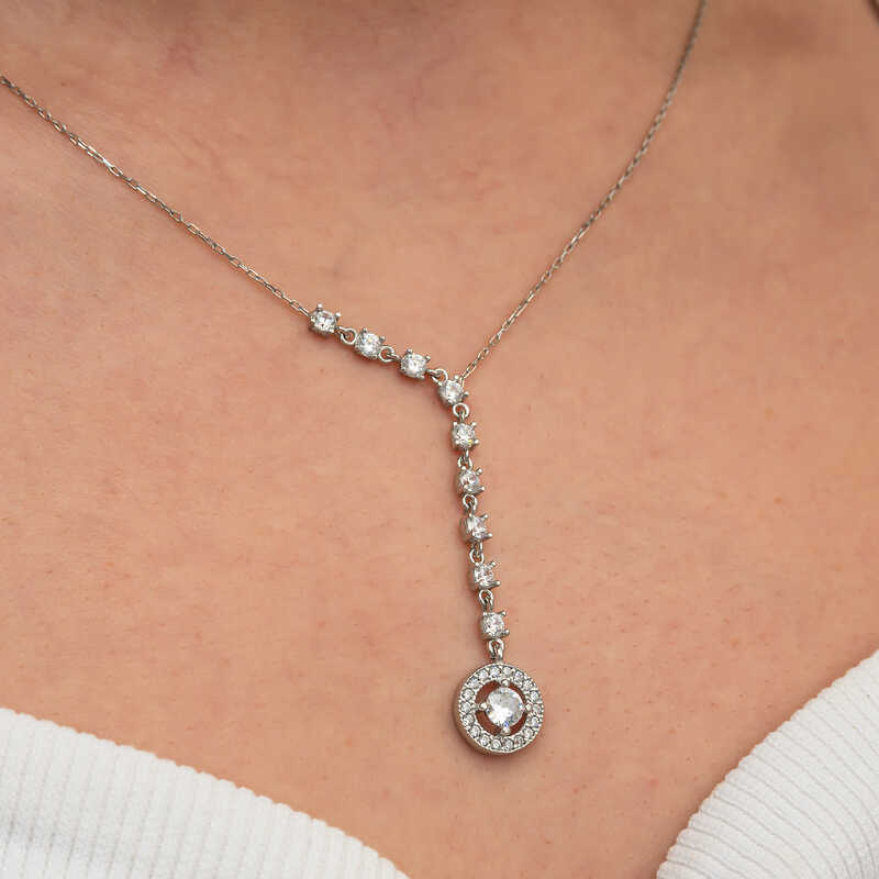 Silver Row Zircon Stone Circle Women’s Necklace