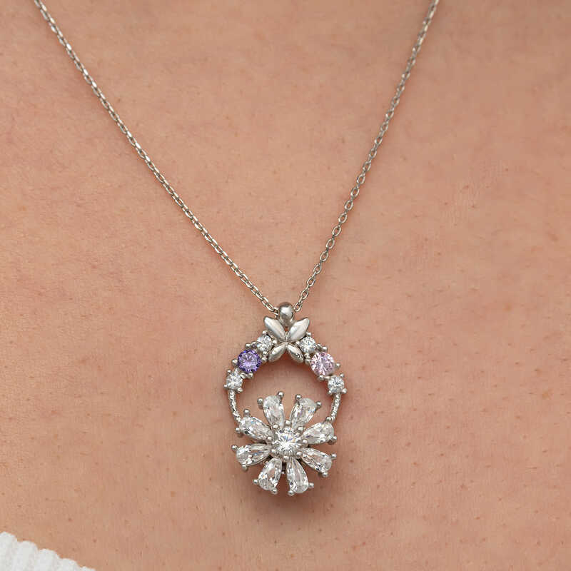 Silver White Spinning Flower Women’s Necklace
