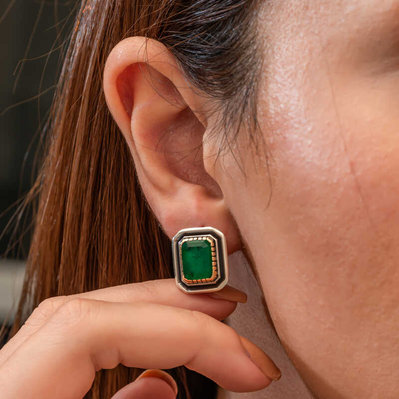 Silver Green Stone Authentic Women’s Earrings