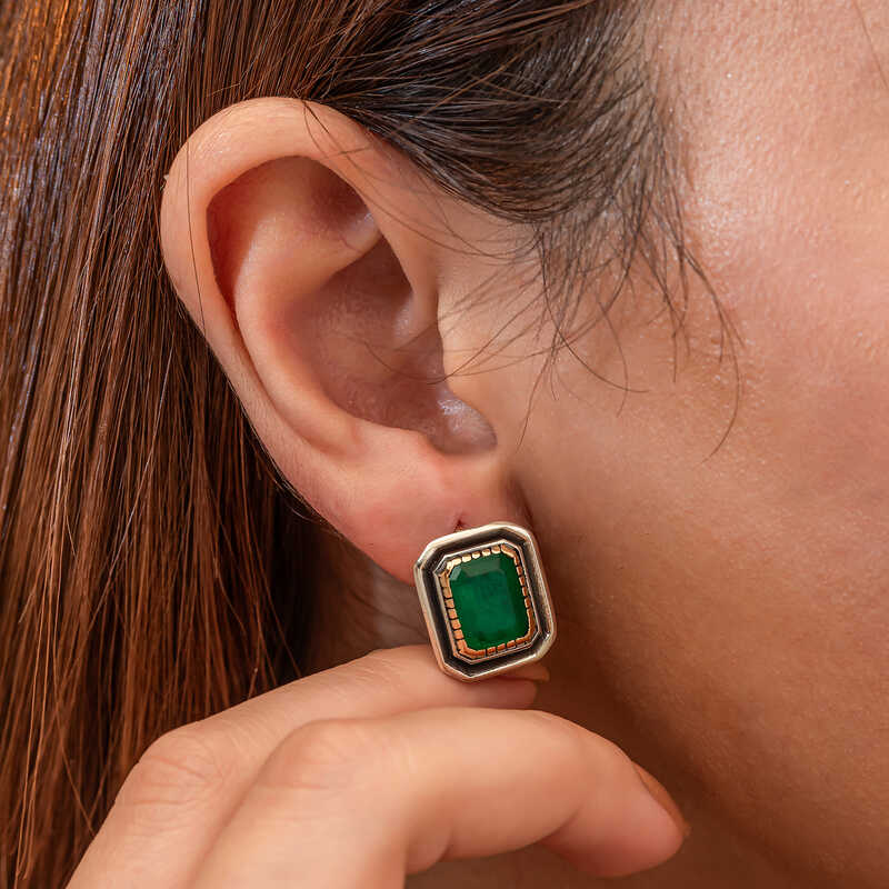Silver Green Stone Authentic Women’s Earrings