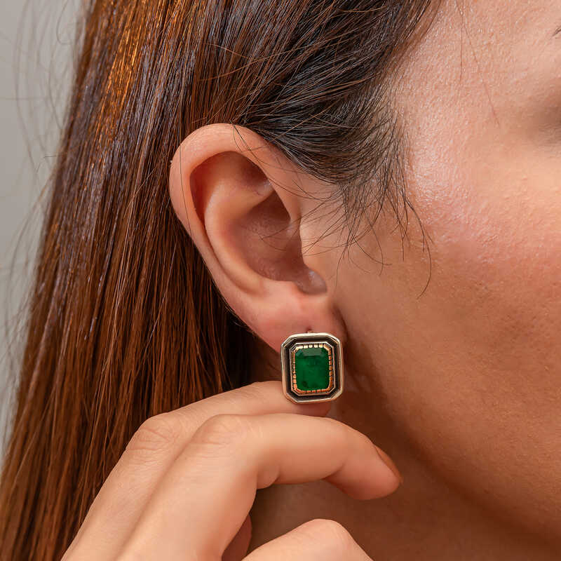 Silver Green Stone Authentic Women’s Earrings