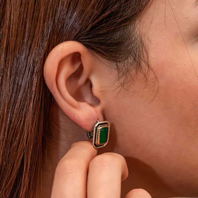 Silver Green Stone Authentic Women’s Earrings