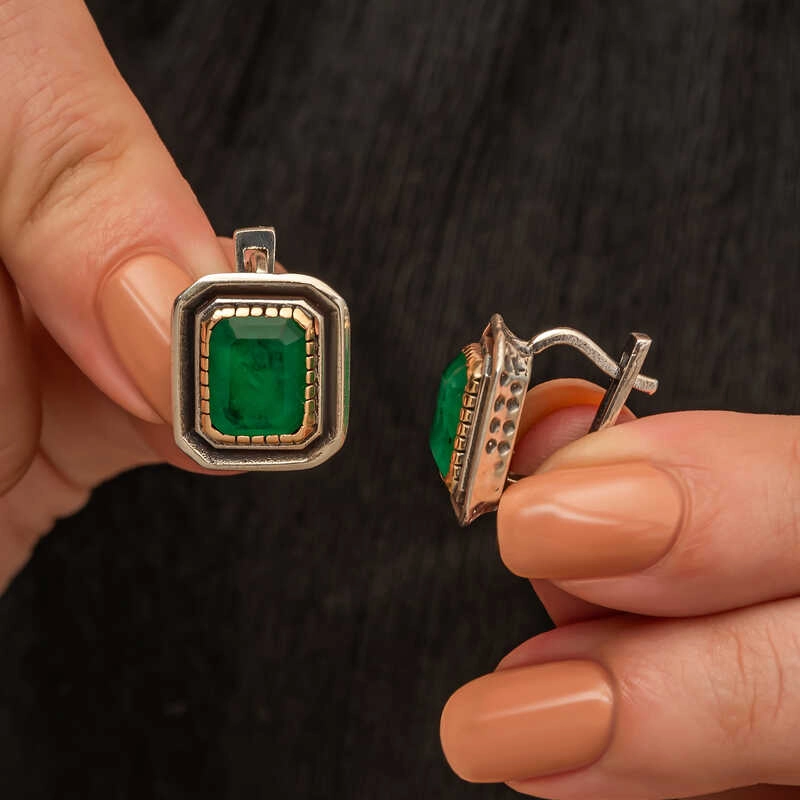Silver Green Stone Authentic Women’s Earrings