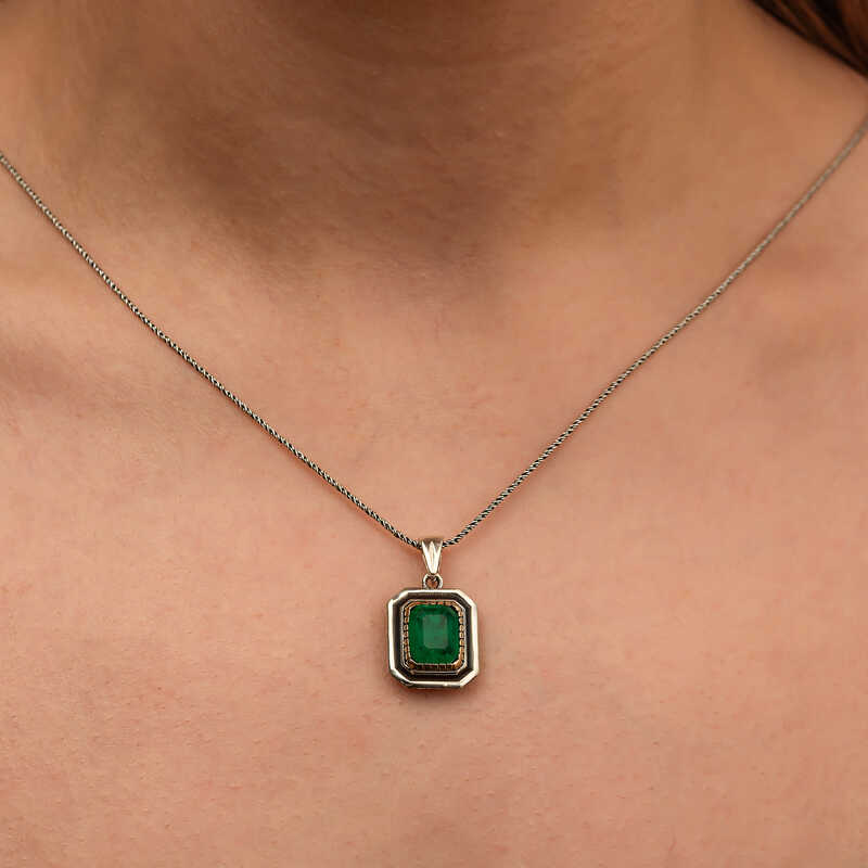 Silver Green Stone Authentic Women’s Necklace
