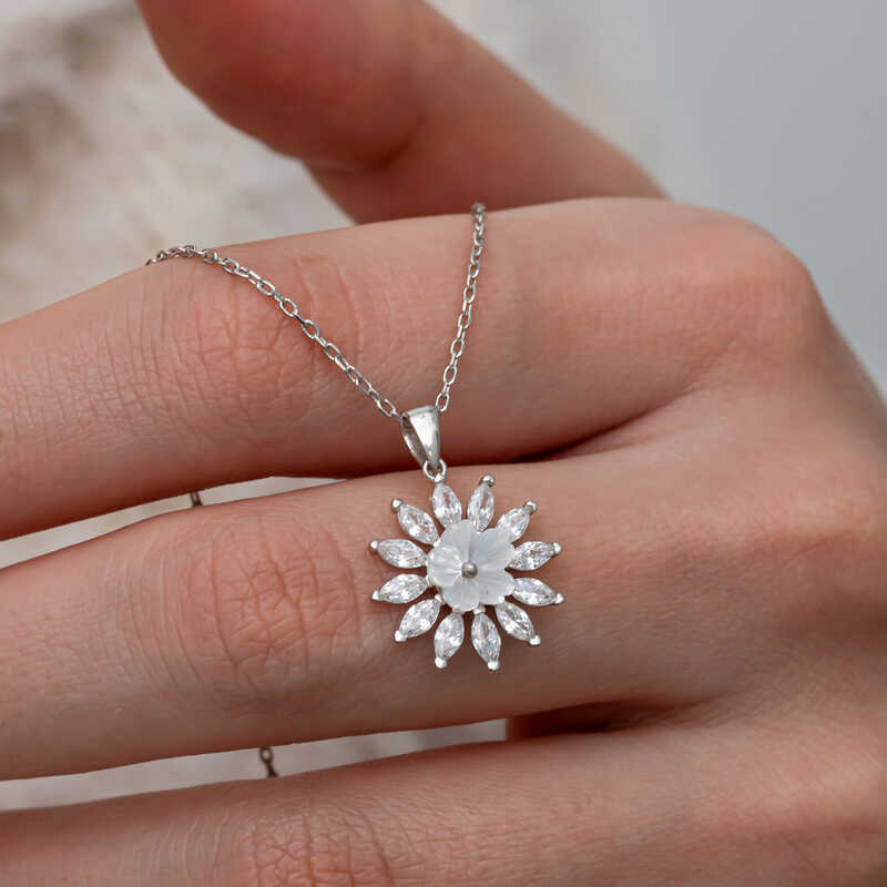 Silver White Magnolia Flower Women’s Necklace