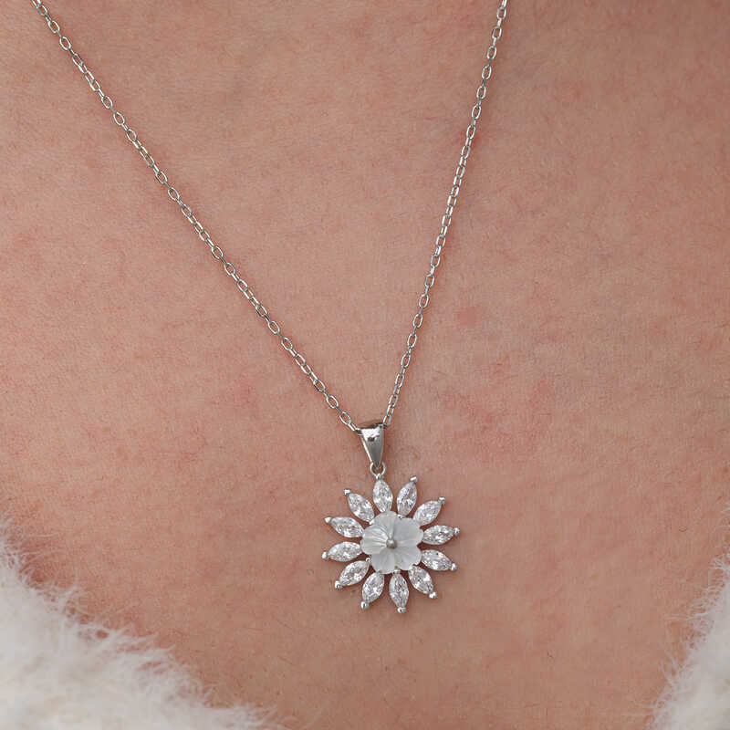 Silver White Magnolia Flower Women’s Necklace