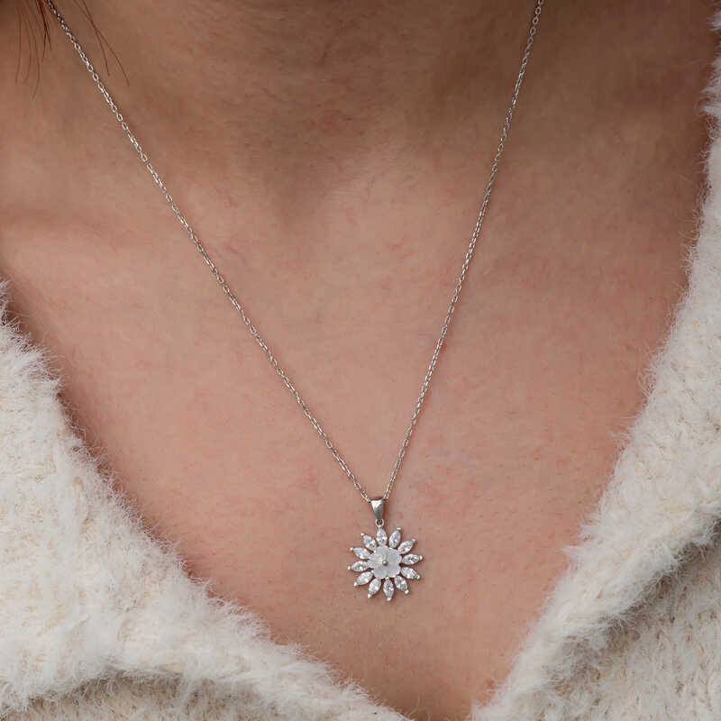 Silver White Magnolia Flower Women’s Necklace