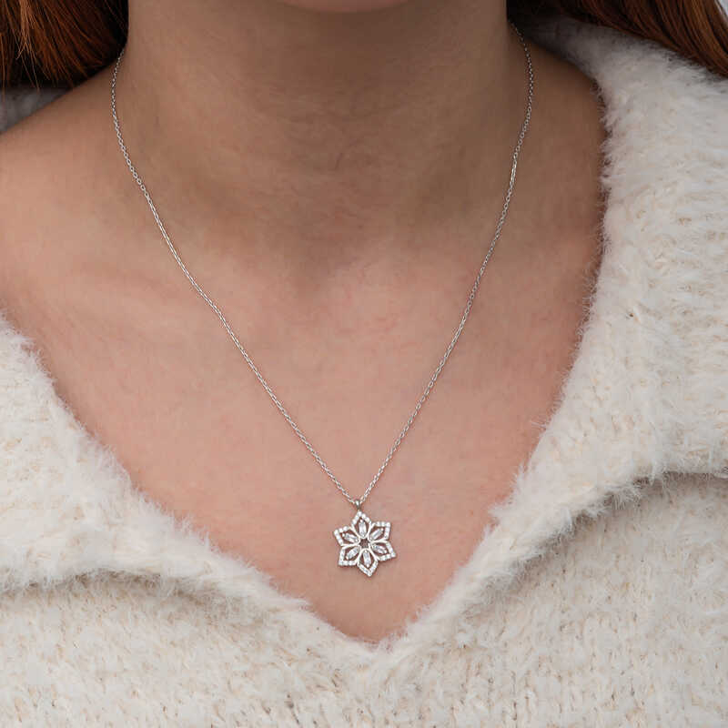 Silver Baguette Stone Flower Women’s Necklace