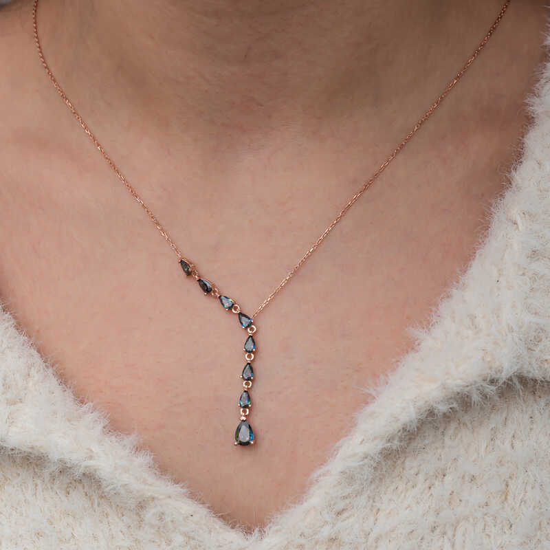 Silver Row Mystic Topaz Stone Drop Women’s Necklace