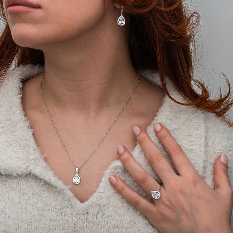 Silver White Zircon Stone Drop Women’s Set