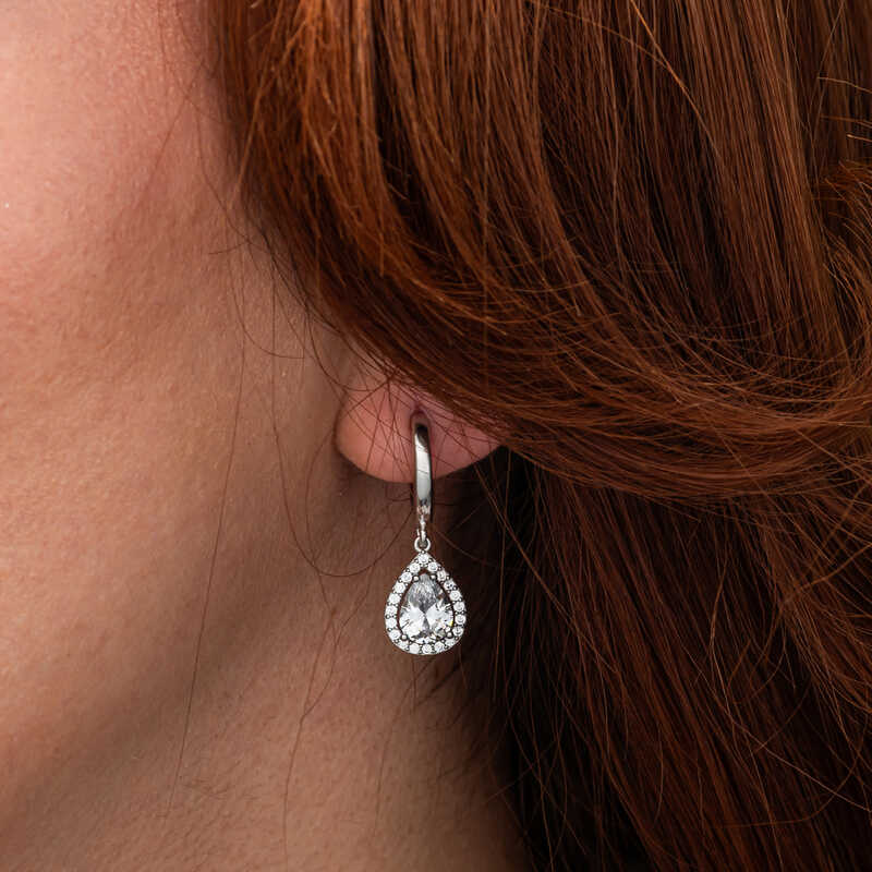 Silver White Zircon Stone Drop Women’s Set