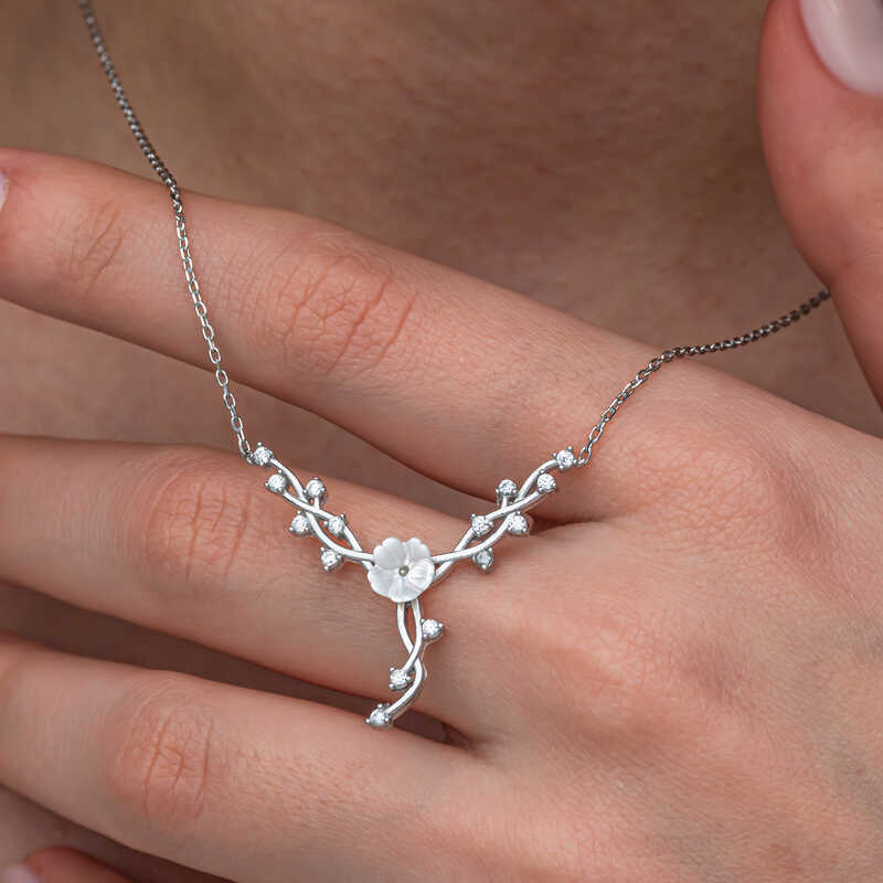 Silver Magnolia Flower Ivy Women’s Necklace