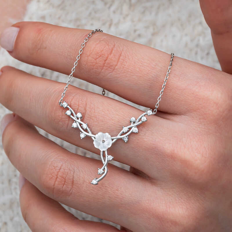 Silver Magnolia Flower Ivy Women’s Necklace