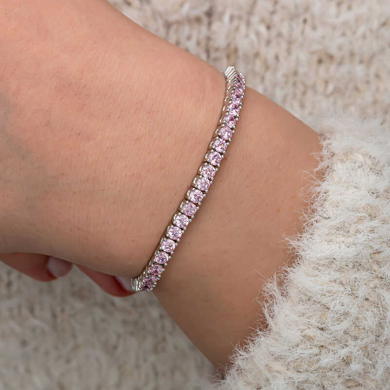 Silver Pink Zircon Stone Waterway Women’s Bracelet