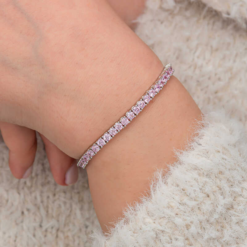 Silver Pink Zircon Stone Waterway Women’s Bracelet